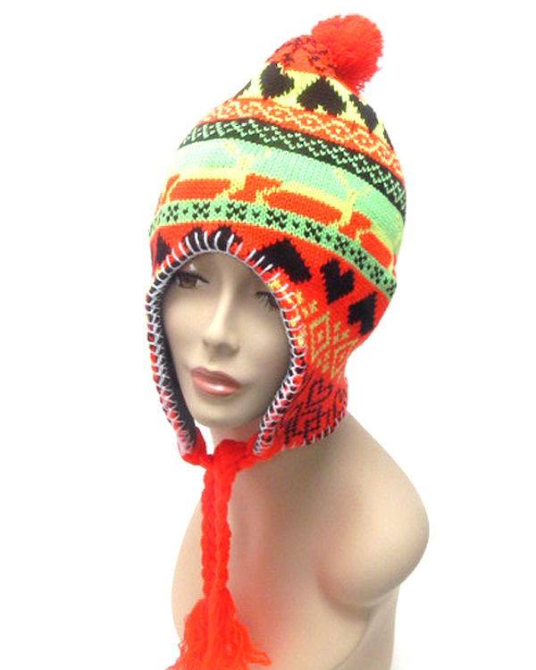 Knitted neon color fashion ear flap winter hat