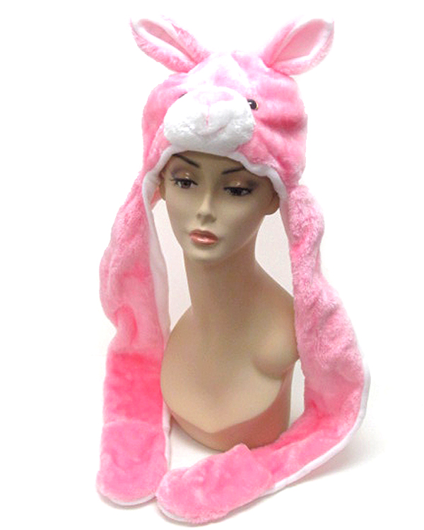 Plush animal winter hat with attached mitten glove  - bunny