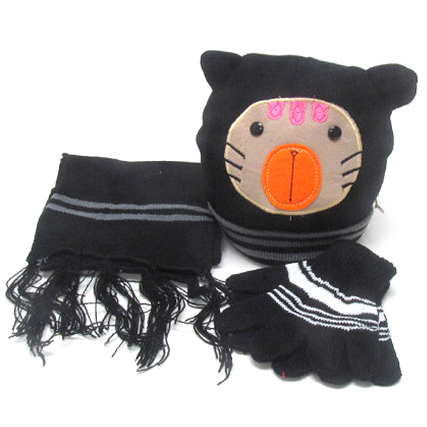 Kids animal winter full set - beanie muffler gloves set 