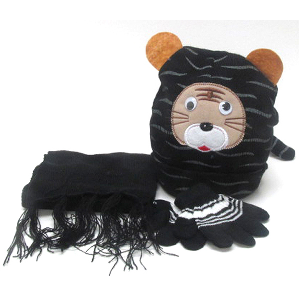 Kids animal winter full set - beanie muffler gloves set