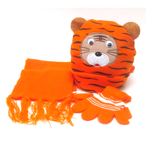 Kids animal winter full set - beanie muffler gloves set 