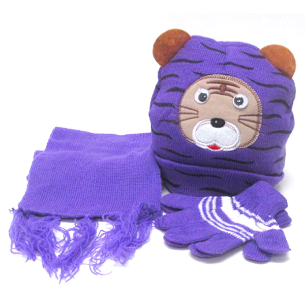 Kids animal winter full set - beanie muffler gloves set