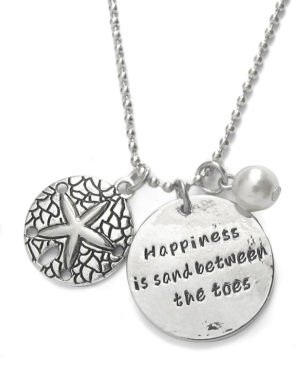 Inspiration message multi charm pendant necklace - happiness is sand between the toes