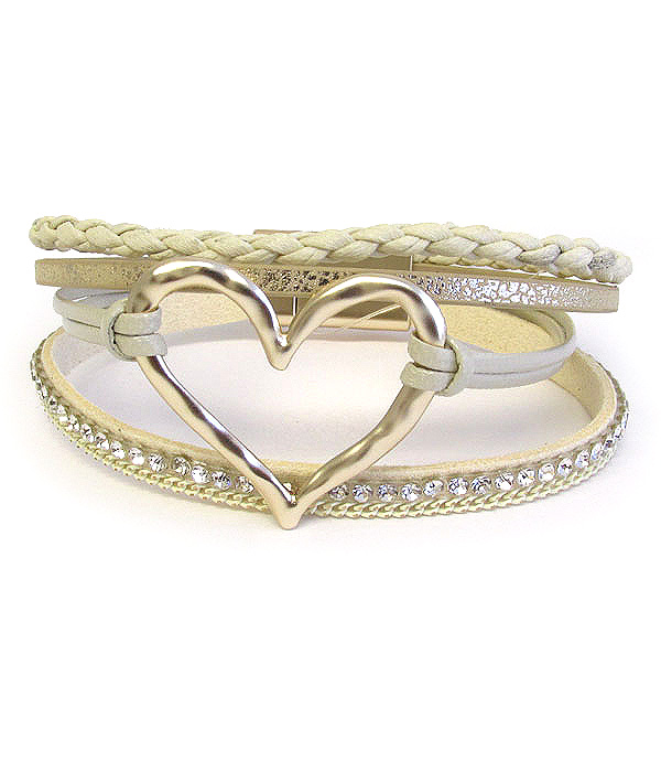 Heart and multi leatherette chain magnetic bracelet-valen