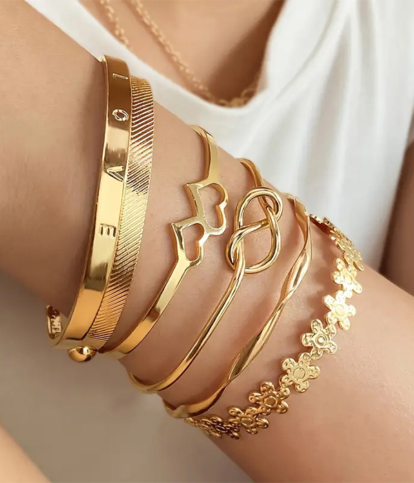 6 piece stackable heart bangle bracelet set