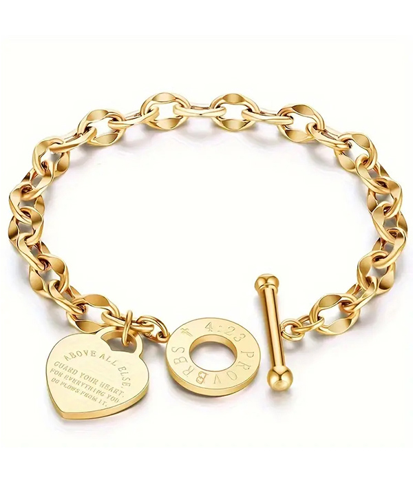 Heart charm toggle bracelet