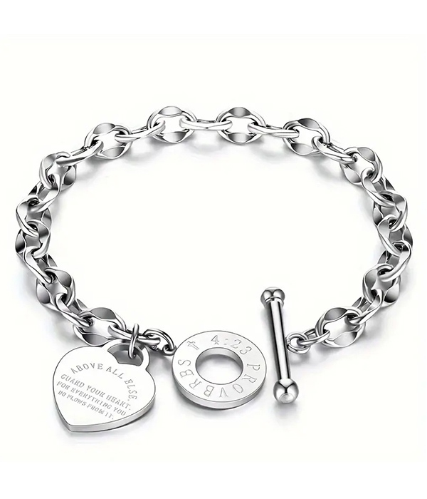 Heart charm toggle bracelet