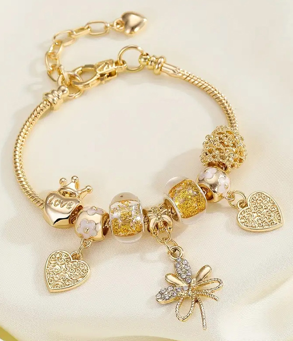 Euro style multi charm bracelet - heart