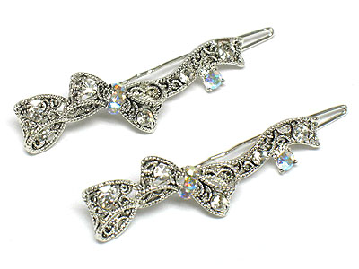 Crystal and ribbon casting double hair pin