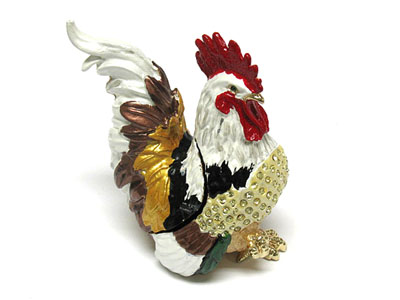 Crystal colorful rooster jewelry box