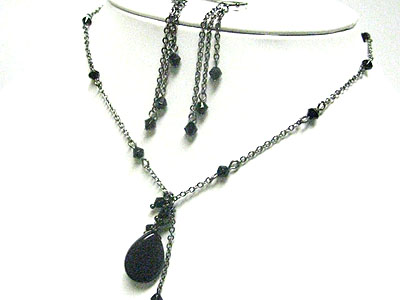 Natural stone tear drop and chain necklace earring set