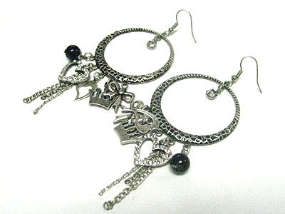 Hammered metal multi charm dangle earring