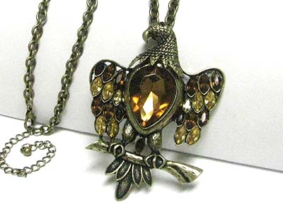 Crystal feather eagle pendant long necklace