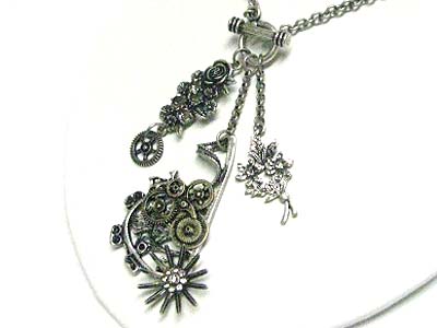 Crystal flower bouquet pendant long necklace