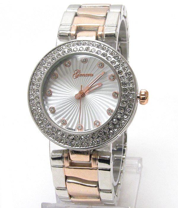 Omega inspired swarovski crystal metal band watch