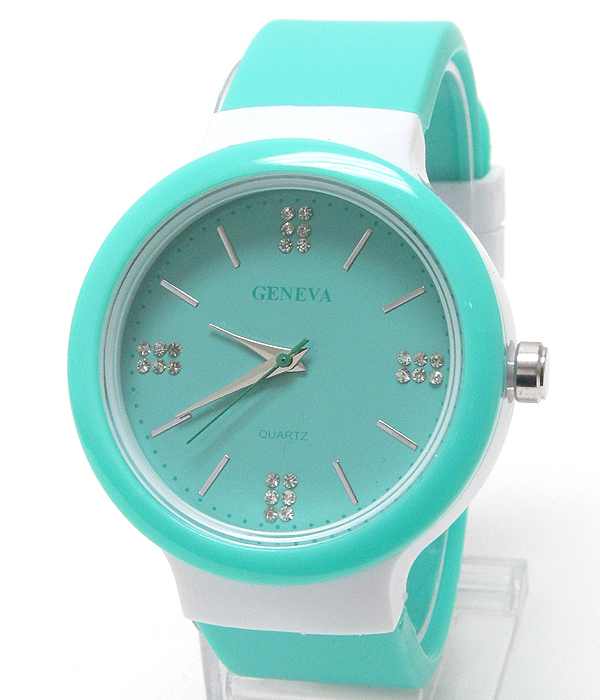 Crystal dial and rubber band casual fashion watch