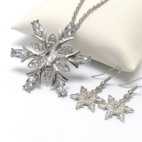 Crystal deco christmas snowflake necklace earring set