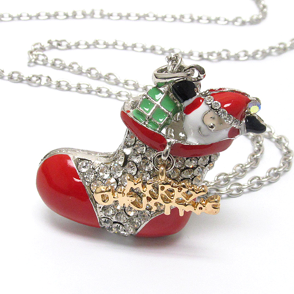 Crsytal and epoxy deco santa and christmas sock pendant long necklace