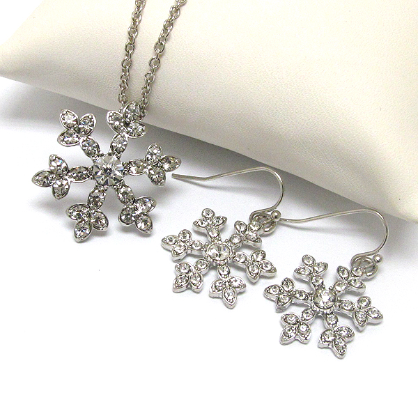 Crystal deco christmas snowflake necklace earring set