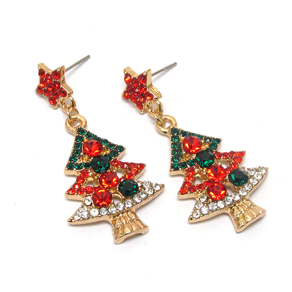 Crystal deco christmas tree earring