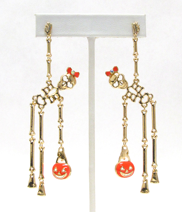 Crystal deco halloween skull skeleton earring