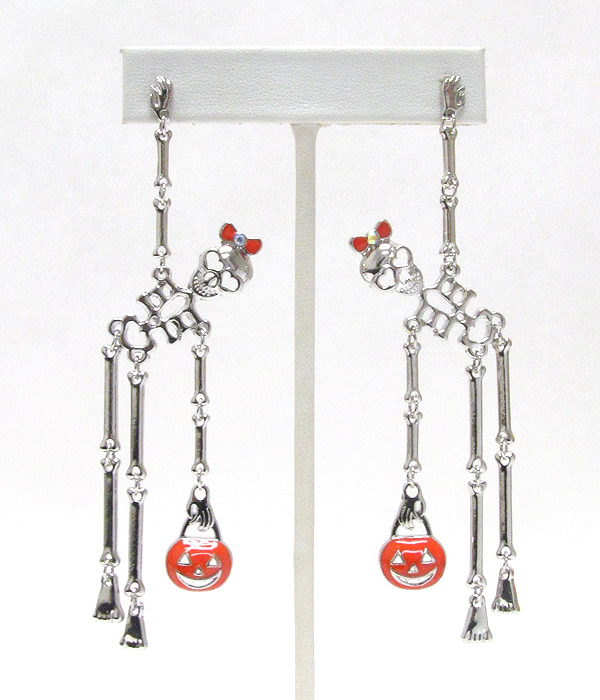 Crystal deco halloween skull skeleton earring