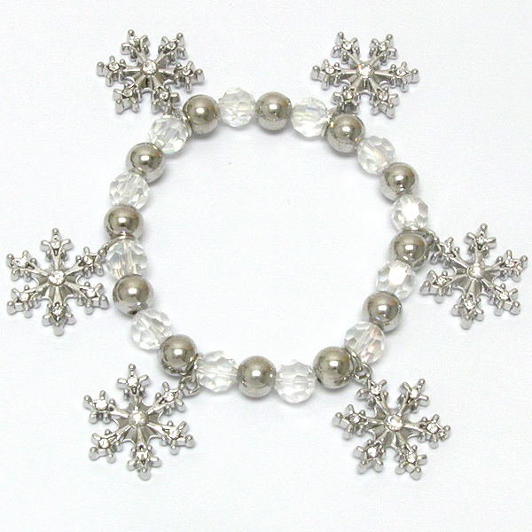 Multi crystal snowflake charm stretch bracelet