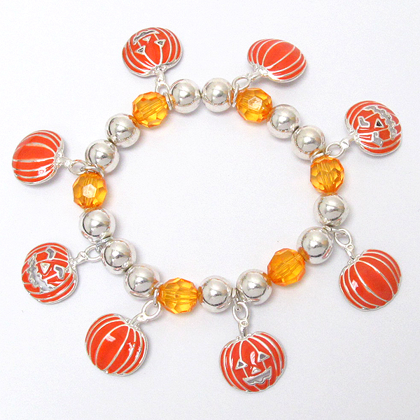 Halloween pumpkin charm stretch bracelet