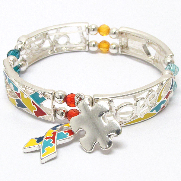 Autism ribbon charm stretch bracelet