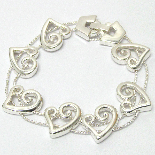 Sliding fold over clasp heart theme bracelet