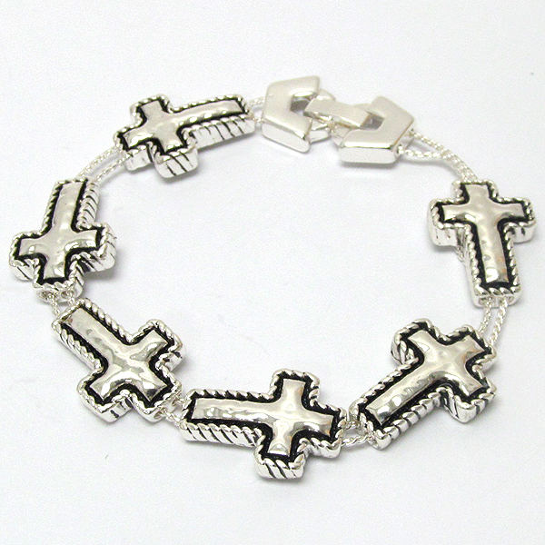 Sliding fold over clasp cross theme bracelet