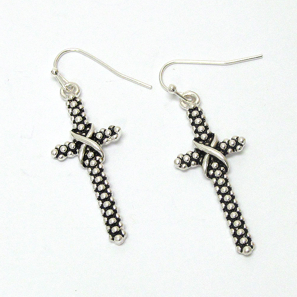 Designer pattern textured cross earring