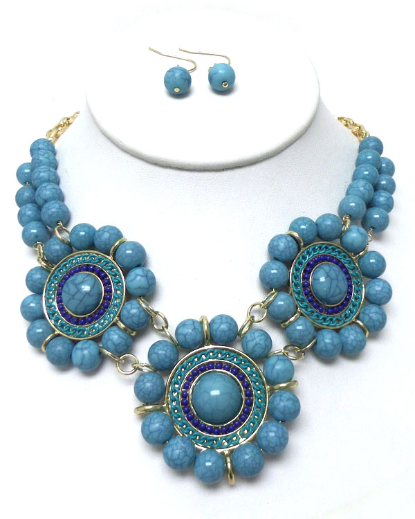 Turquoise flower link necklace set