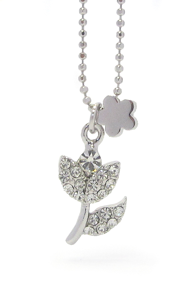 Made in korea whitegold plating crystal stud flower pendant necklace