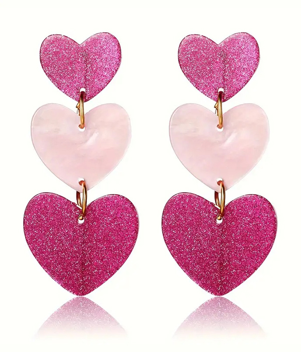 Triple heart dangle drop earring