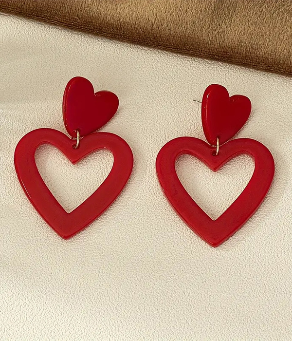 Valentine theme acrylic red heart earring