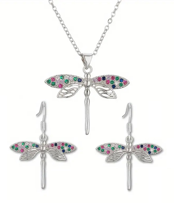 Dragonfly pendant necklace and earring set