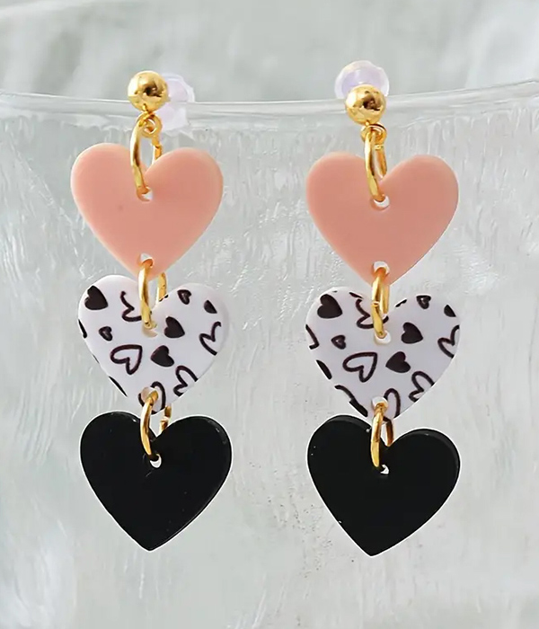 Acrylic triple heart dangle drop earring