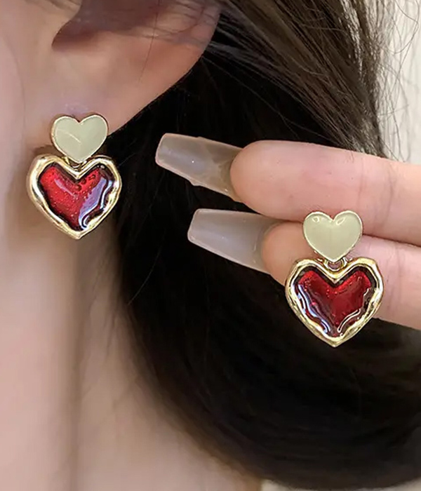 Valentine theme red heart earring