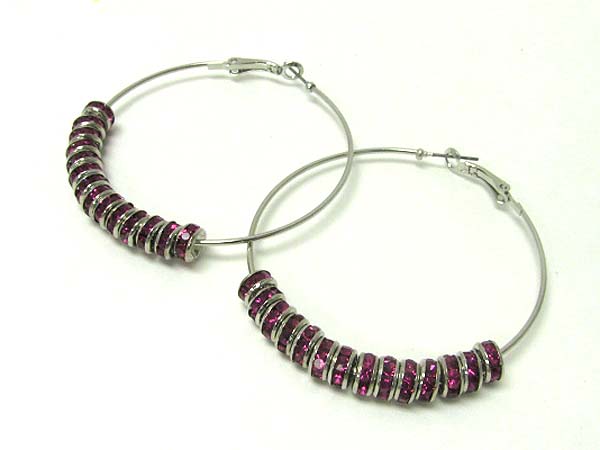 2.5 inch hoop crystal rondelle ring dangle basketball wives inspired earring - hoops