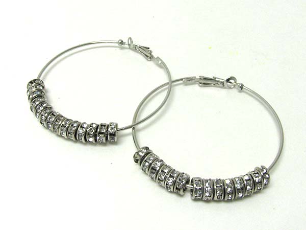 2.5 inch hoop crystal rondelle ring dangle basketball wives inspired earring - hoops