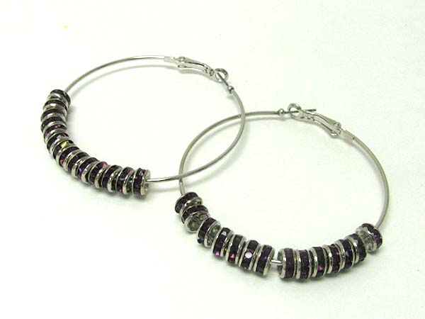 2.5 inch hoop crystal rondelle ring dangle basketball wives inspired earring - hoops