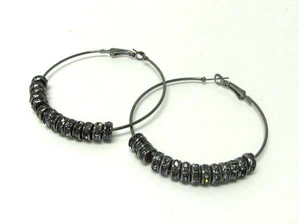 2.5 inch hoop crystal rondelle ring dangle basketball wives inspired earring - hoops