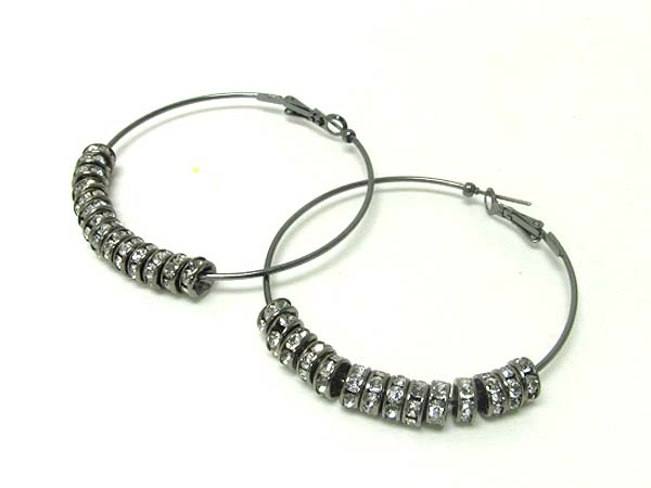 2.5 inch hoop crystal rondelle ring dangle basketball wives inspired earring - hoops