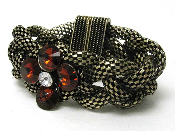 Crystal flower top braidd metal tube chain magnetic bracelet