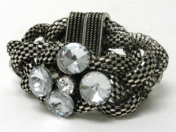 Crystal flower top braidd metal tube chain magnetic bracelet