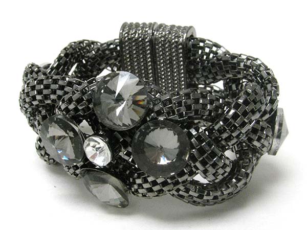 Crystal flower top braidd metal tube chain magnetic bracelet