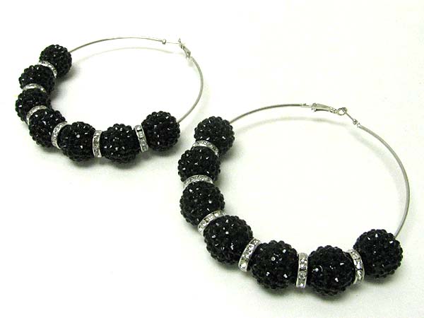 3.5 inch hoop crystal rondelle ring  and fireball dangle basketball wives inspired earring - hoops