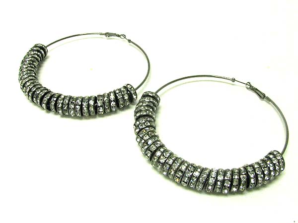 3.5 inch hoop two third crystal rondelle ring dangle basketball wives inspired earring - hoops