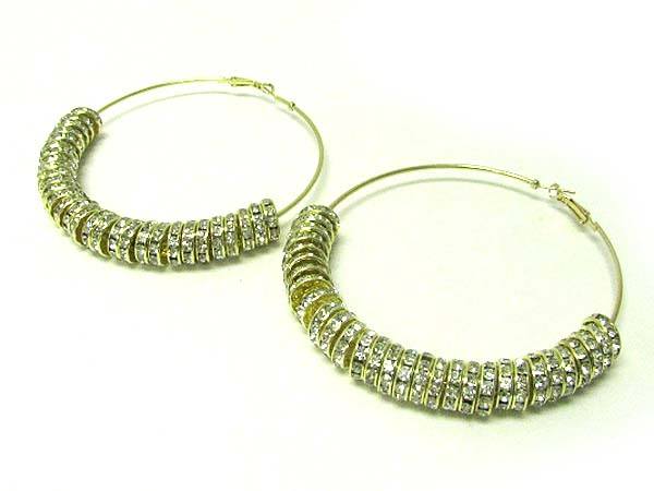 3.5 inch hoop two third crystal rondelle ring dangle basketball wives inspired earring - hoops